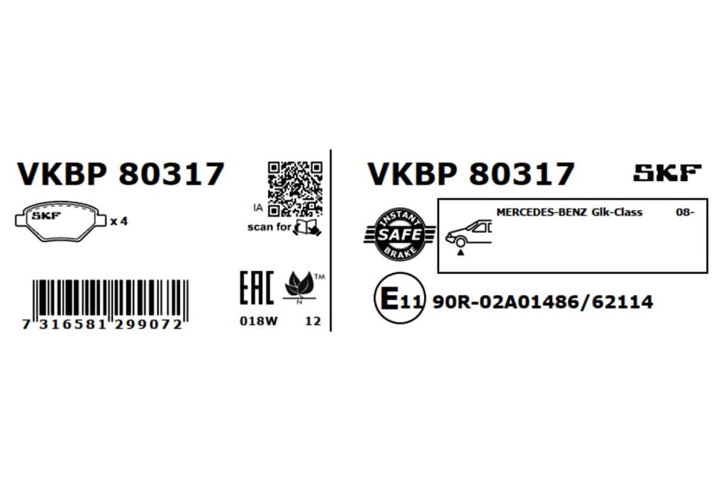 Jogo de 4 pastilhas de travão SKF ref. VKBP 80317